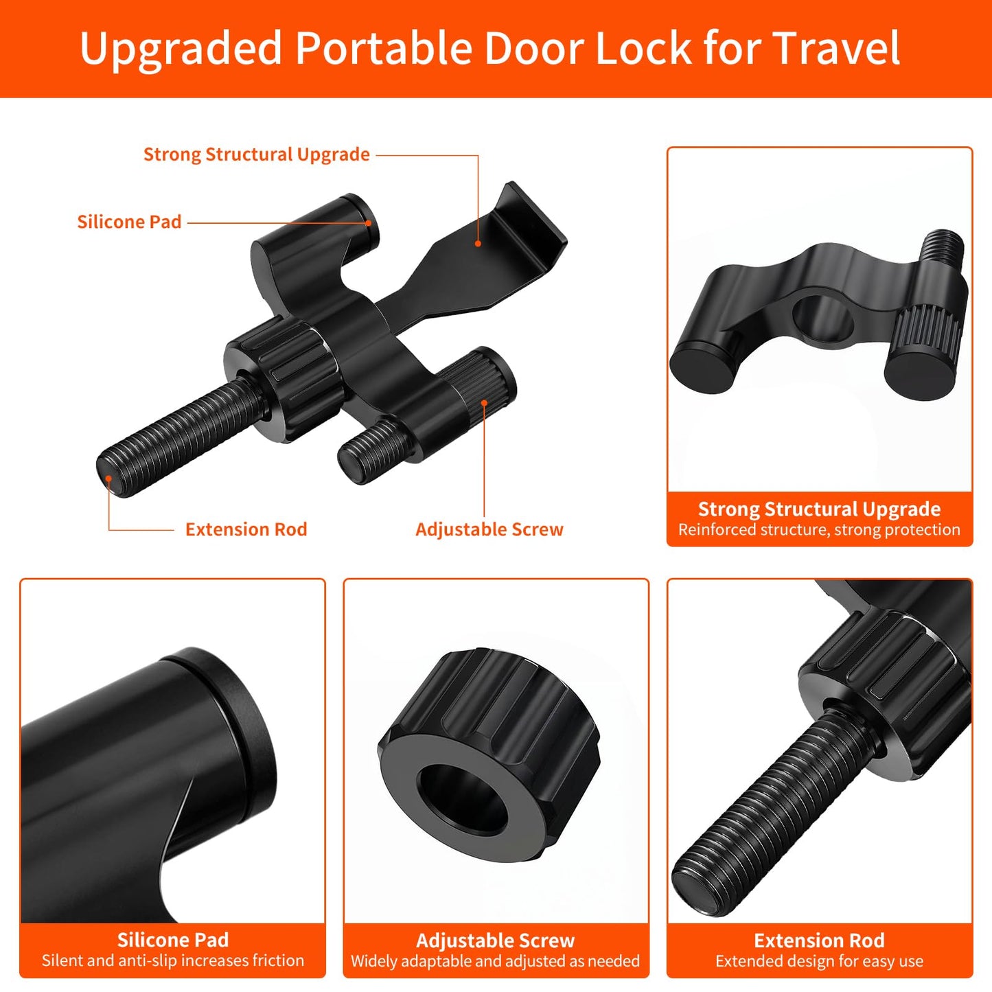 Portable Door Lock Heavy-Duty Home Security Door Lock Travel Lockdown Locks for Additional Safety and Privacy Hotel Door Locks for Home, Apartment, Travel, 1 Pack, Black