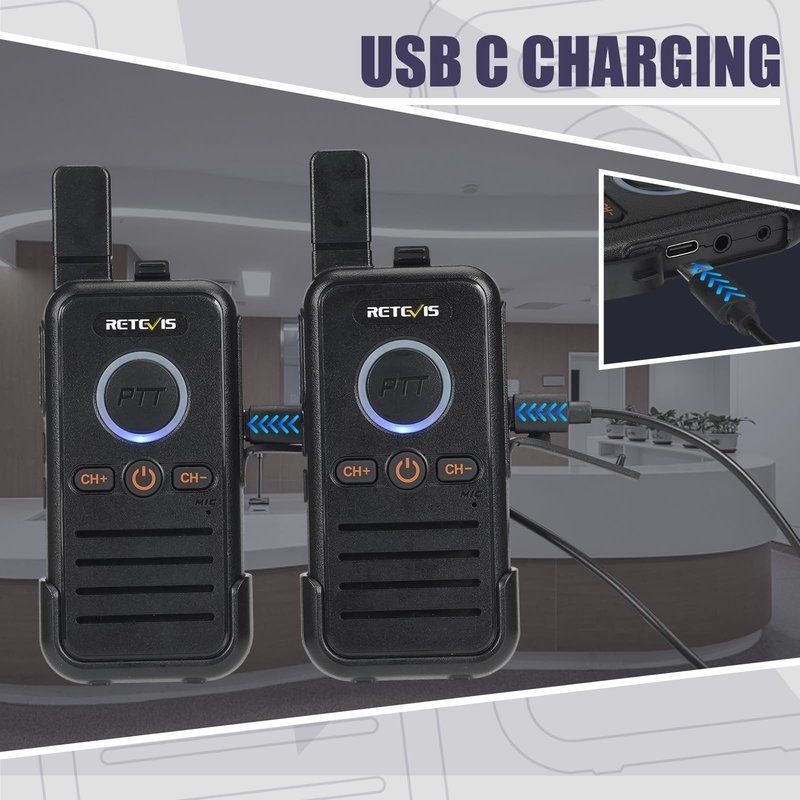 Retevis RB45 Walkie Talkies for Adults,Two-Way Radios, Dual PTT, USB-C, VOX, Handheld 2 Way Radio Rechargeable for Commercial School Church Restaurant Clinic Hospital Healthcare(10 Pack)