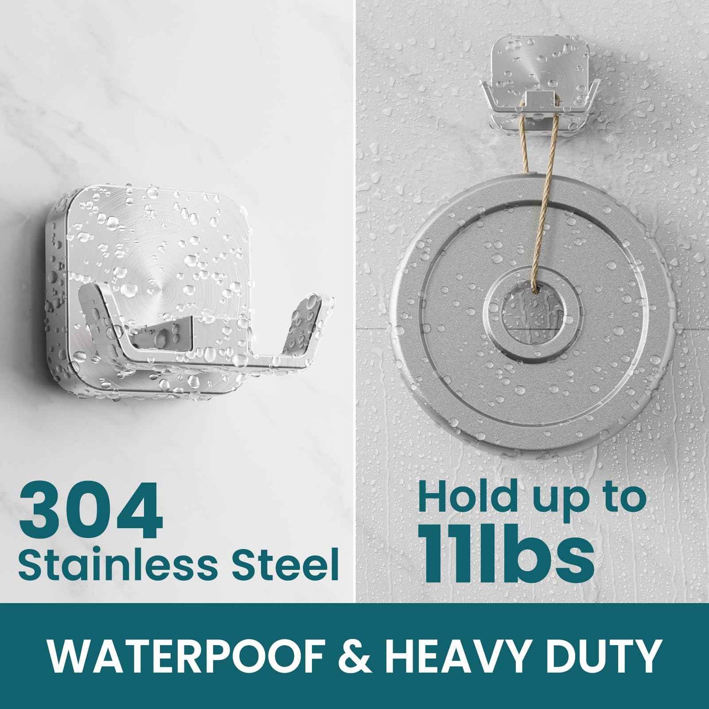 TAILI Stylish 304 Stainless Steel Bathroom Suction Hooks for Towel, Bathrobe, Loofah, No Damage Hanging Glass Shower Wall Hook, Patented Strong Suction Cup Holder, Hold Up to 11 Lbs, U-Cuboid Silver