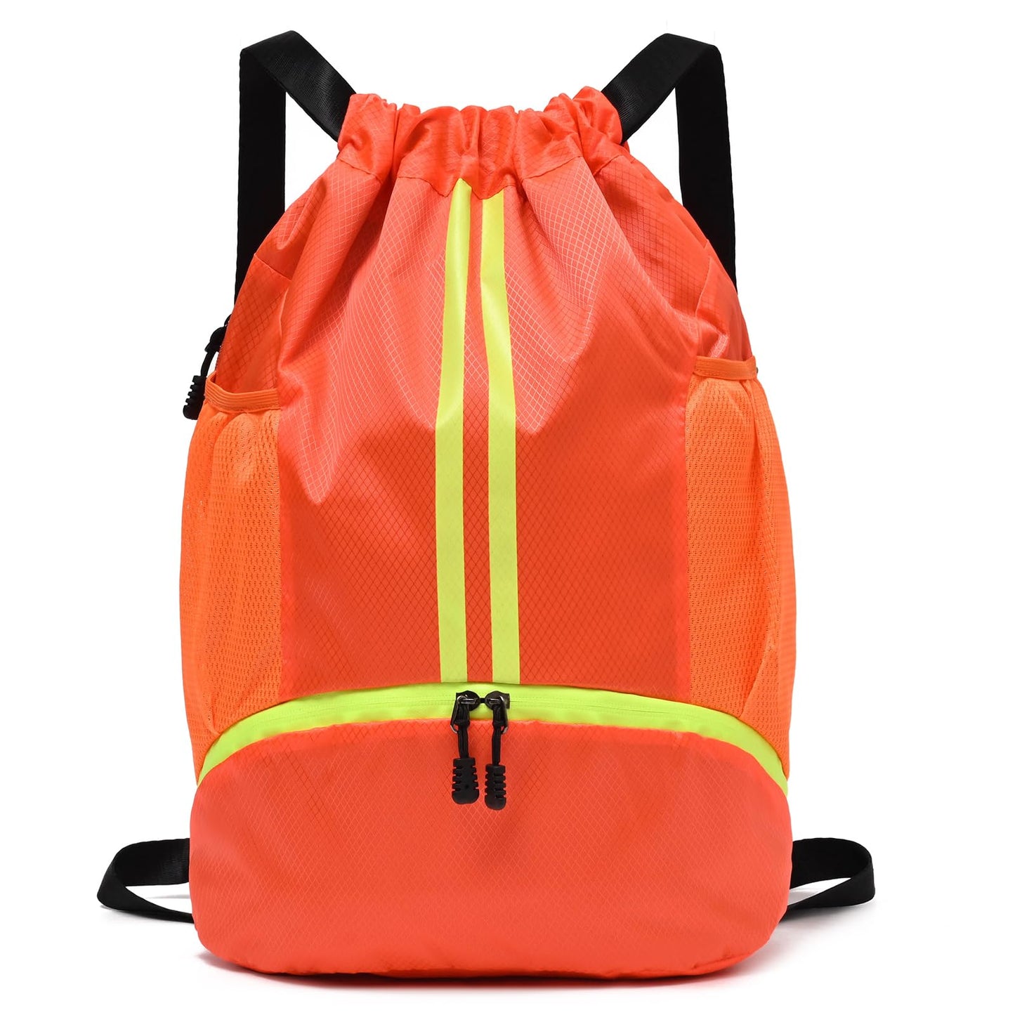 LOKAPEGY Drawstring Gym Bag for Men, Waterproof Drawstring Backpack for Women, Swim with Shoes Compartment, Pull String Sport Bag for Soccer and Basketball. (Orange)