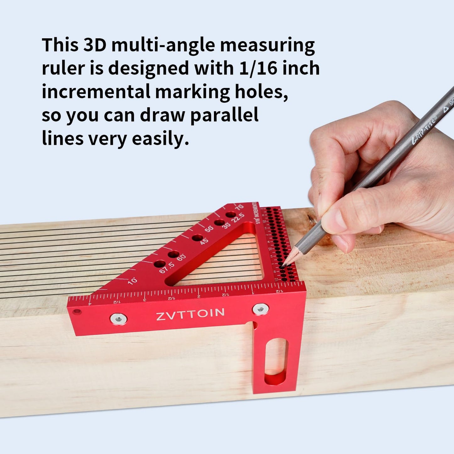 3D Multi-Angle Measuring Ruler, 0°-90° Aluminum Alloy Measuring Ruler, Woodworking Square Measuring Tool (4.40 inch, red)