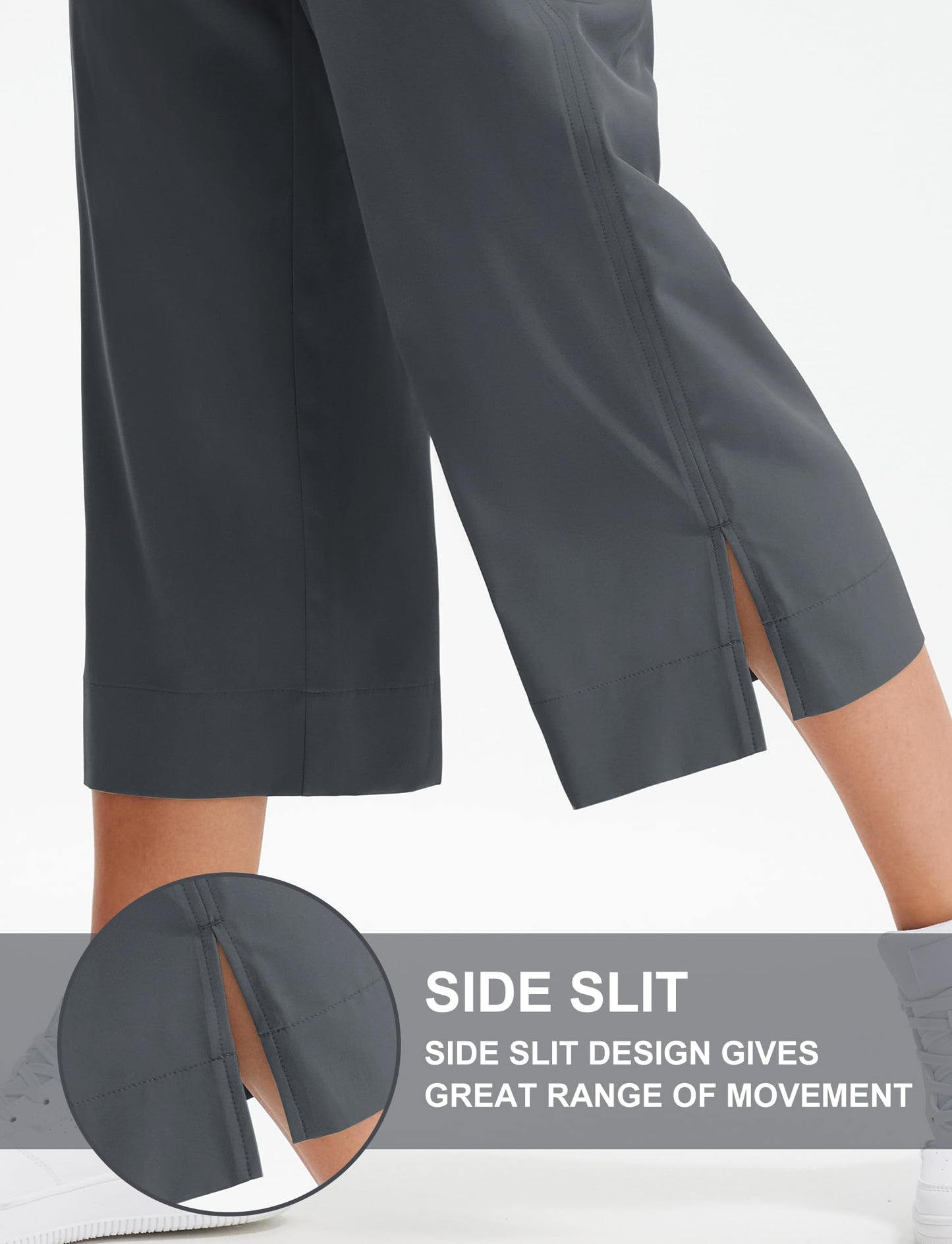 Libin Lightweight Capri Pants for Women Wide Leg Beach Pants, Dark Grey L