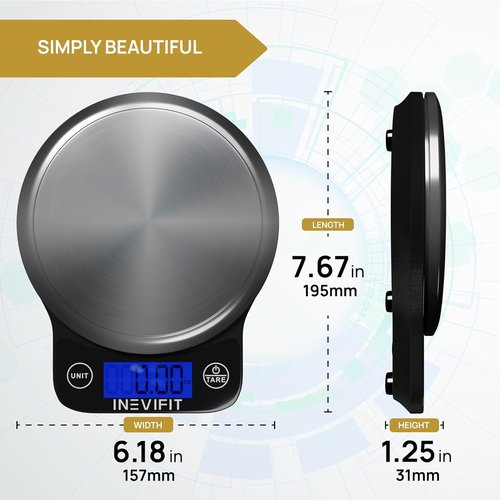 INEVIFIT Digital Kitchen Scale - Highly Accurate Multifunction Food Scale | 13 lbs Capacity, Sleek Black Design