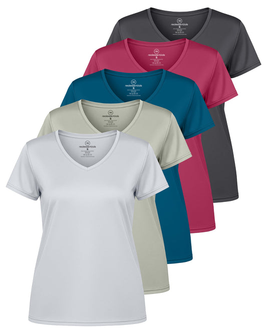5 Pack Women's Dry Fit V Neck Workout Tops T Shirts Athletic Gym Yoga Tees