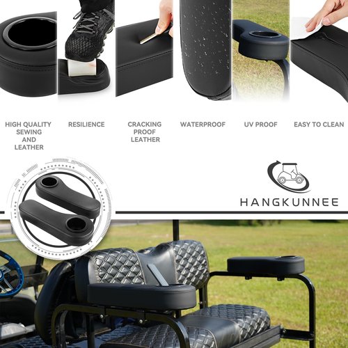 HANGKUNNEE Golf Cart Armrest for Golf Cart Rear Seat kit, Arm Rest with Cup Holder for Club Car EzGo Yamaha No Drilling Required Kits,Golf Cart Flip Hinge Armrest - Fit 0.78" and 1" Square Tube Frame