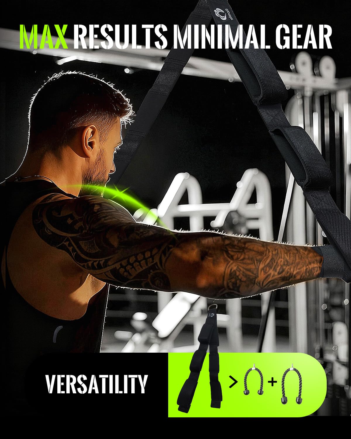 3 Grip Lengths in 1 Tricep Rope Cable Attachment & Wrist Brace Ankle Strap