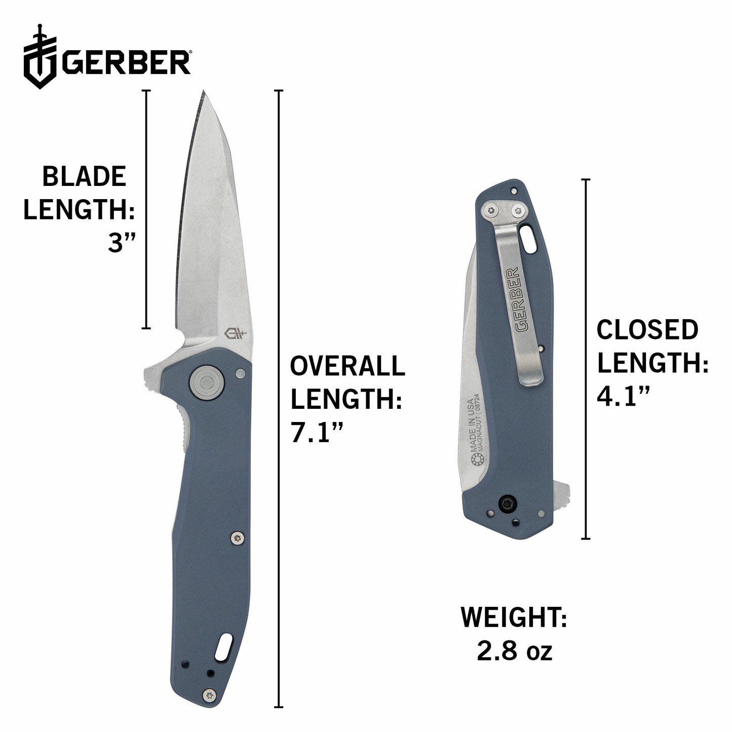 Gerber Gear Fastball (Magnacut) - Slim, Lightweight Folding Pocket Knife with Lock Release and 3-Position Clip - EDC Gear - Made in USA - Magnacut Blue