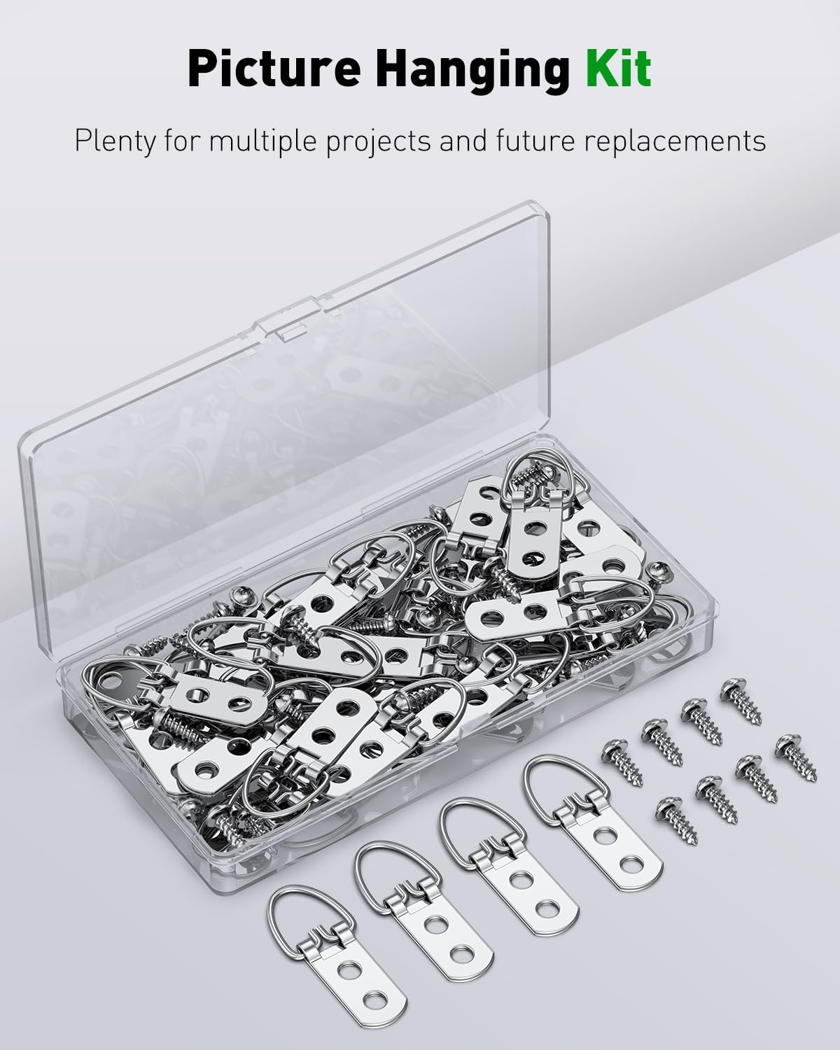 Uniclife 60 Pcs D Ring Picture Hangers with Screws, 40 lb Load Heavy Duty Picture Hanging Hardware, Double Holes Picture Hooks, D Rings for Picture Frame Hanging, D Hooks for Paintings Mirrors Clocks