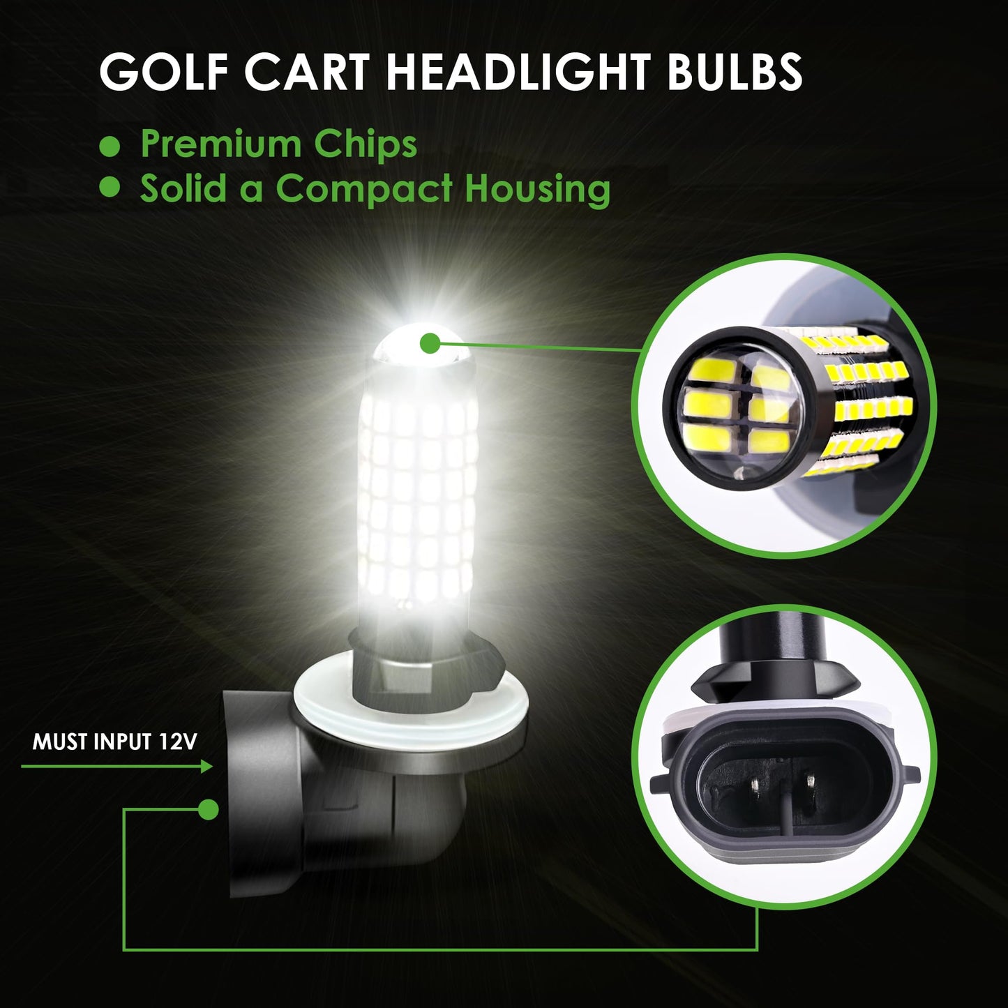 10L0L 881 Golf Cart Headlight Bulb Lights for EZGO Club Car DS Precedent, Super Bright Fog Light Bulbs Golf Cart Light Kit White Must Input 12V- Pack of 2