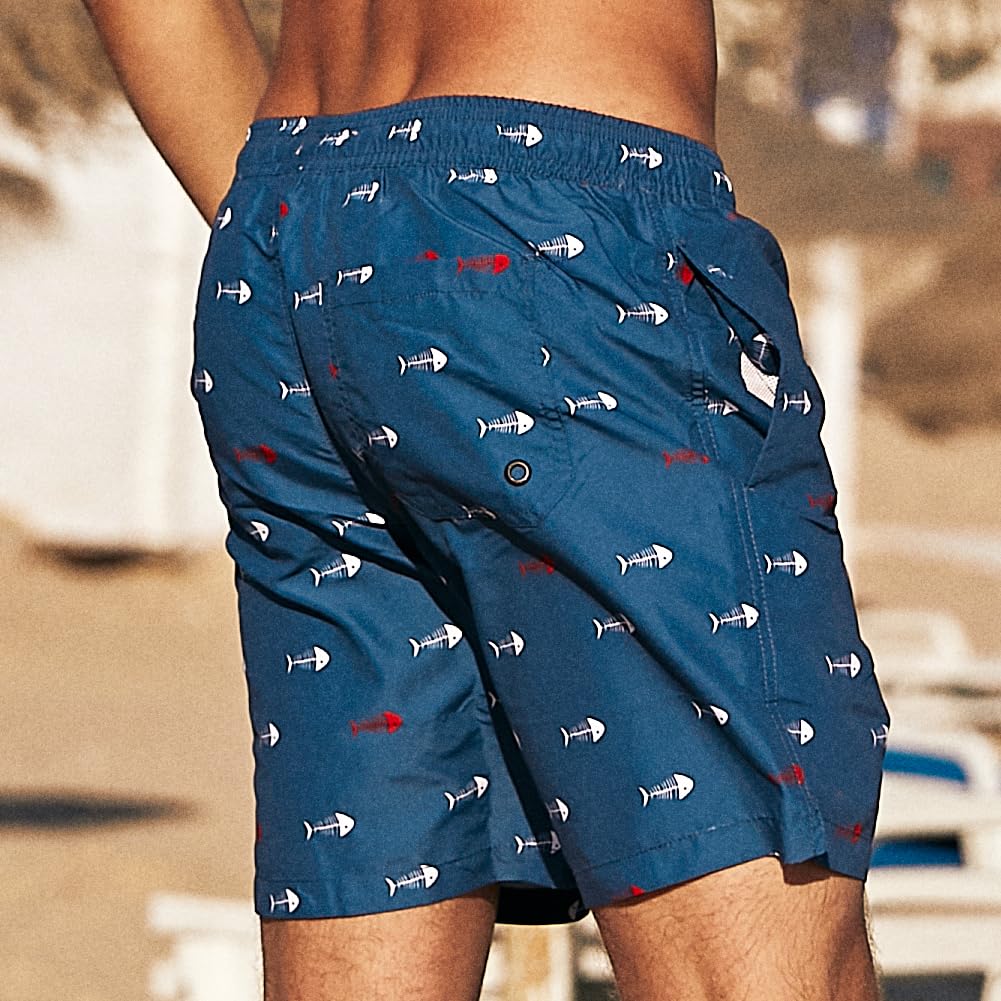 maamgic Mens Swim Trunks Quick Dry Swim Shorts with Mesh Lining Funny Swimwear Bathing Suits 7inch Navy Blue X-Small