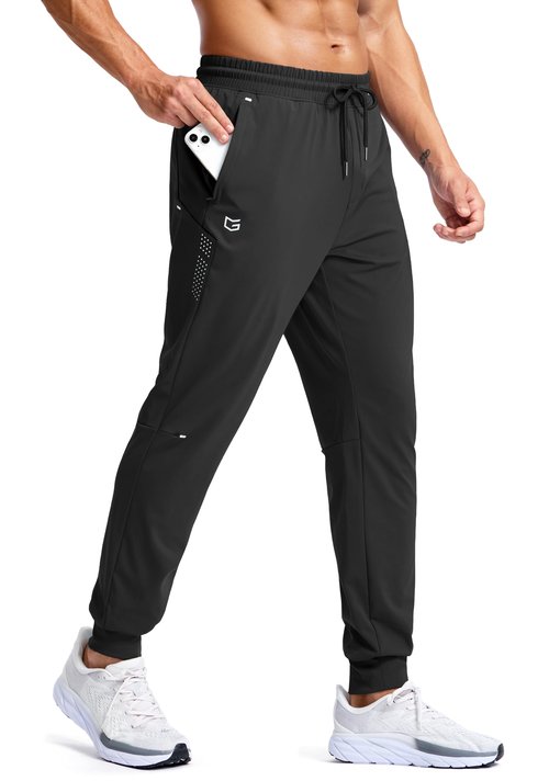 G Gradual Men's Joggers with Zipper Pockets Athletic Workout Gym Pants Stretch Running Track Jogging Sweatpants for Men(Black,L)