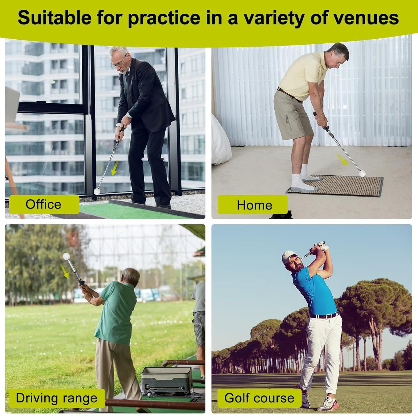 HiSnug Retractable Golf Swing Training Aid - Golf Swing Trainer, Portable Grip Trainer with Click Feedback for Chipping Hitting, Ideal for Beginners, Indoor & Outdoor Practice, Green