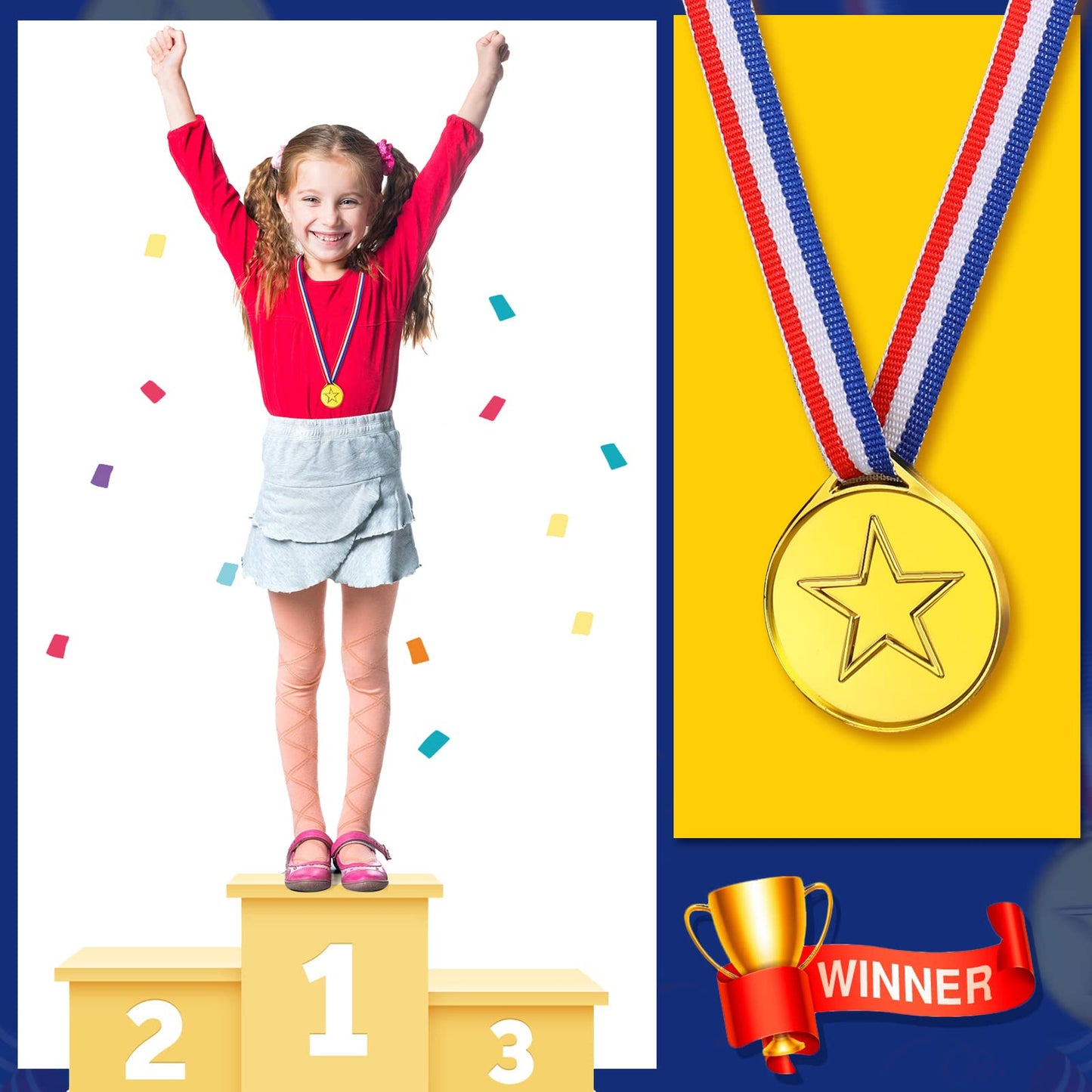 Sotiff 100 Pcs Kids Medals Gold Plastic Medals for Sports Awards Winner Medal First Prize Award for School Sports Children's Game Competitions Prizes Family