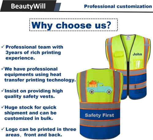 BeautyWill High Visibility Safety Vest - Class 2 Reflective & Breathable Construction Gear
