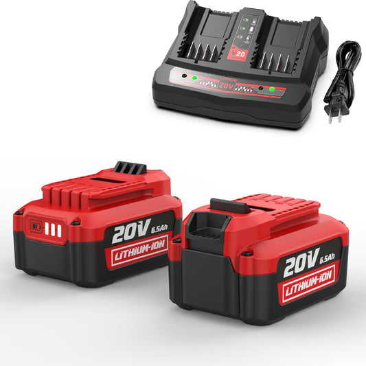 AYTXTG 2Pack 6500mAh V20 Batteries for Craftsman 20V Max Battery CMCB202 CMCB204 CMCB206 + Dual Charger for Craftsman V20 Fast Charger