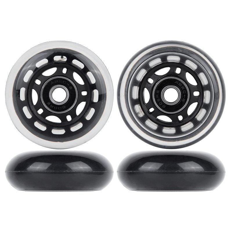 AOWESM 64mm Inline Skate Wheels 82a w/Bearings ABEC-9 for Rollerblade, Pelican Storm Case, Roller Board Bag, Carry-on Luggage Suitcase, Water Rower Seat, Steady Rest Wood Lathe, etc (4 Pack) (Black)