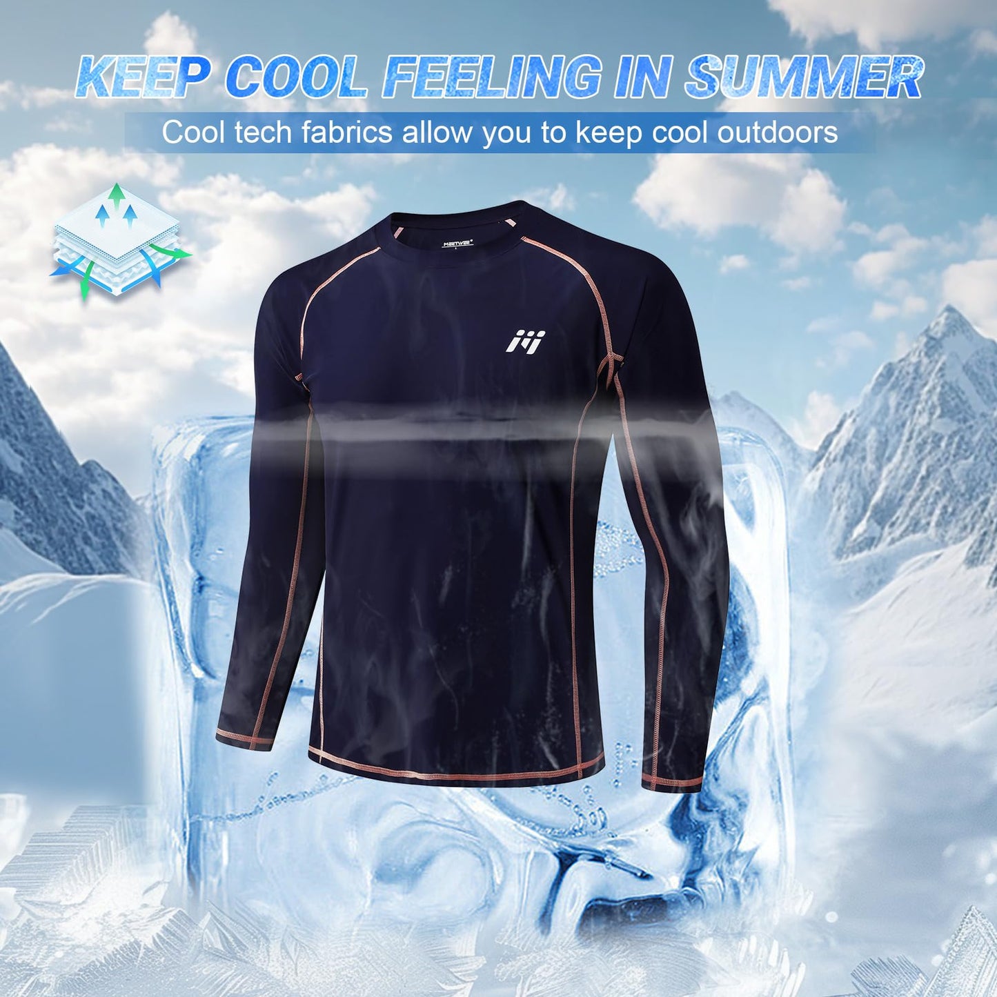 Sun Protection Swim Shirts for Men: SPF UPF 50+ UV Long Sleeve Rash Guard for Fishing Hiking Running Workout Athletic Navy Blue