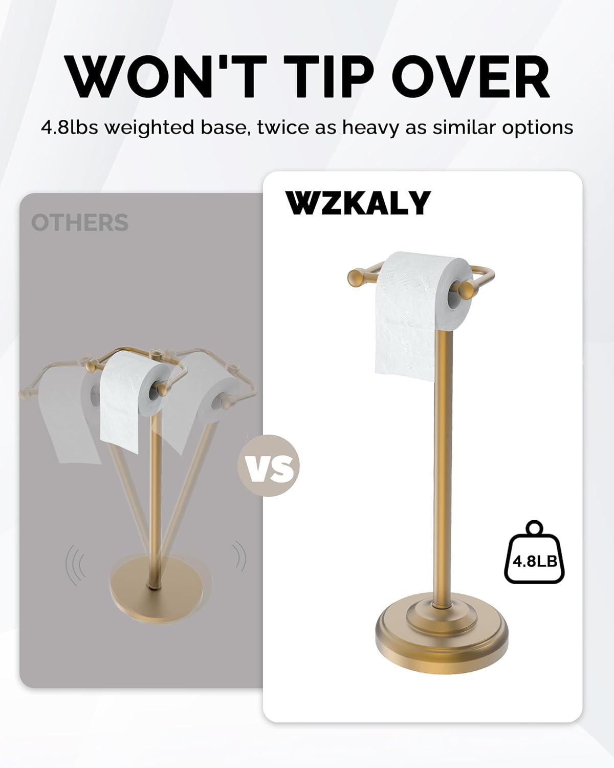 Brushed Nickel Free Standing Toilet Paper Holder with Pivoting Design & Weighted Base