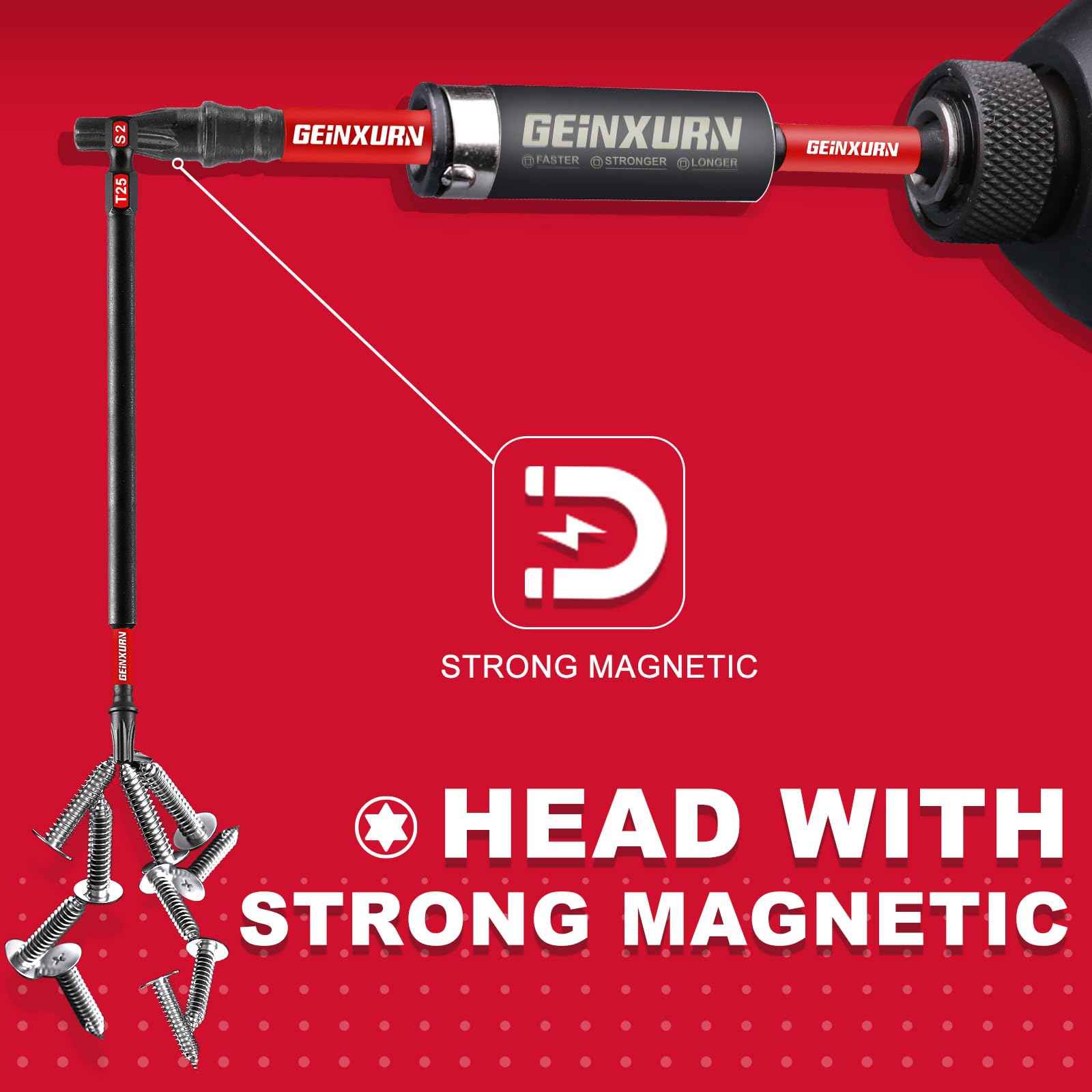 GEINXURN 20Pack Impact Tough #25 Torx 6 in. Insert Driver Bits, Magnetic T25 Head Power Bits, S2 Alloy Steel T25 Screwdriver Bits Set Bulk