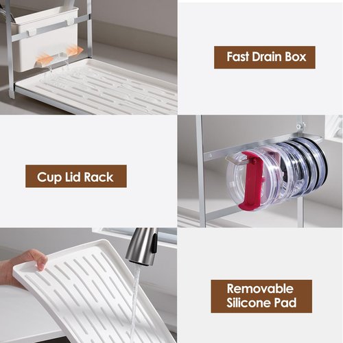 Housolution Water Bottle Organizer Drying Rack for 40 oz Tumbler with Handle, Multifunctional Cup Storage Holder Compatible with Stanley, Owala, Simple Modern and Other Brands, Silver(Patented)