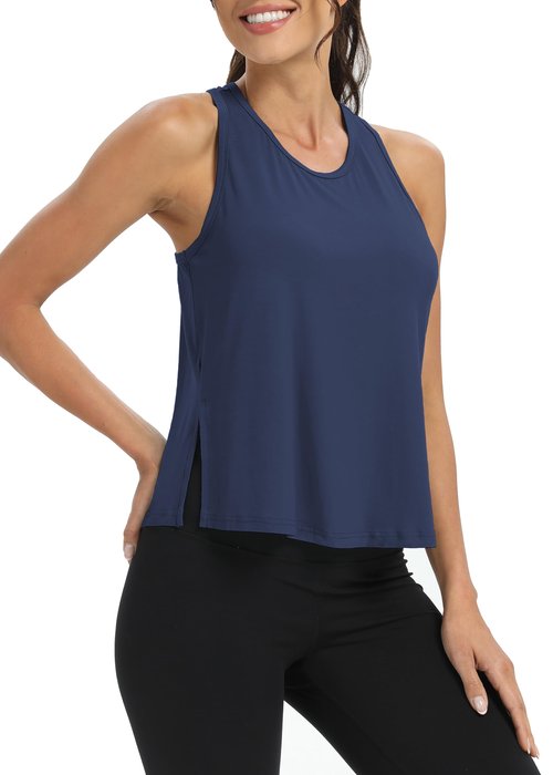 Bestisun Sleeveless Exercise Running Sports Clothing Active Tennis Shirts Dance Yoga Workout Tank Tops Navy Blue S