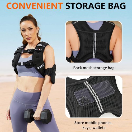 FUFF Weighted Vest Woman, 15 LB Womens Weight Vest for Walking, Strength Training Weight Vests for Female Men, Reflective Stripe Fitness Body Vest for Workout Running Jogging (Black)