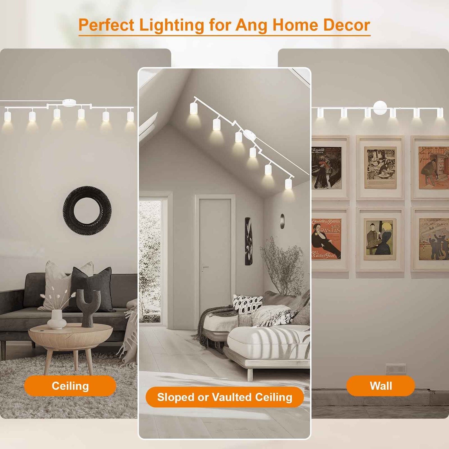 Track Lighting Plug in, LED Track Lighting Fixtures Ceiling Kit, White 6-Light Ceiling Light Plug-in, Wall Light with 14.8ft Power Cord, Rotatable Kitchen Spotlight for Bedroom(GU10 Socket, NO Bulb)