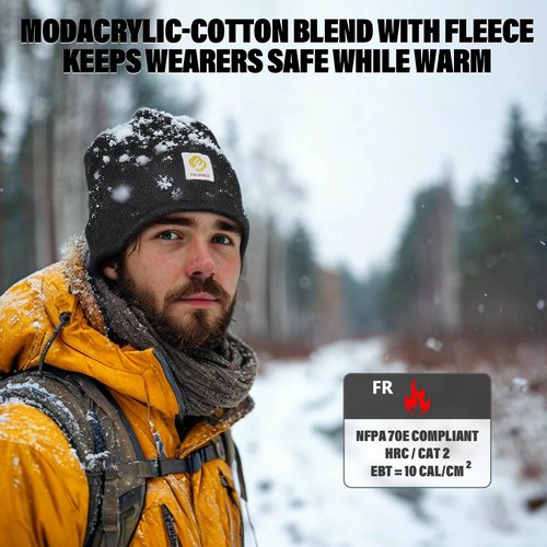 Fullsheild FR Double-Layer Thermal Knit Beanie Cap Warm Winter Flame Resistant Head Covering Welding Hat Black