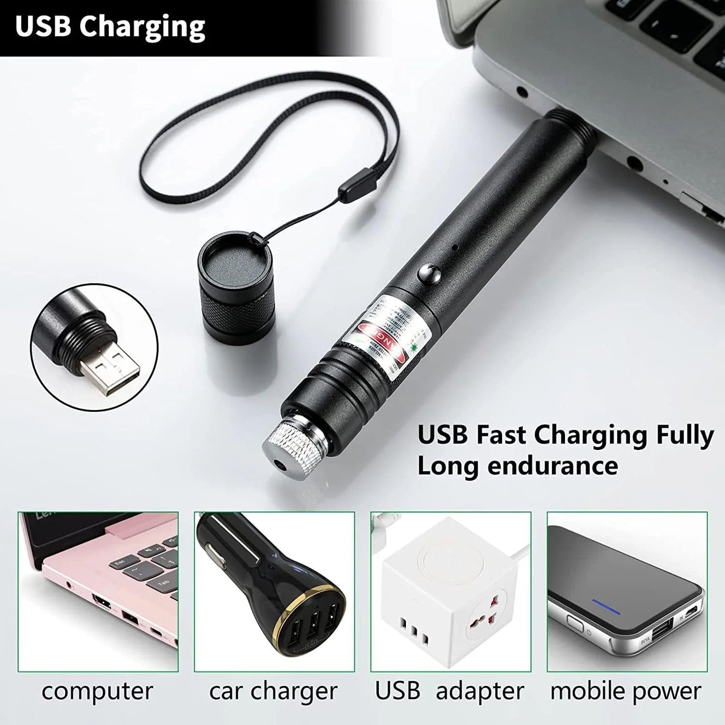 Cyahvtl Laser Pointer, Tactical Flashlights 2000 Metres Green Long Range High Power Handheld Flashlight, Rechargeable Laser Pointer for USB, with Star Cap Adjustable Focus Suitable for Projecto