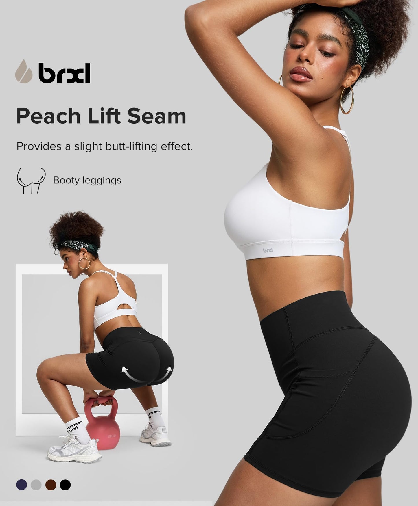BRXL Biker Shorts Women with Pockets 4.5" Tummy Control Gym Spandex Shorts
