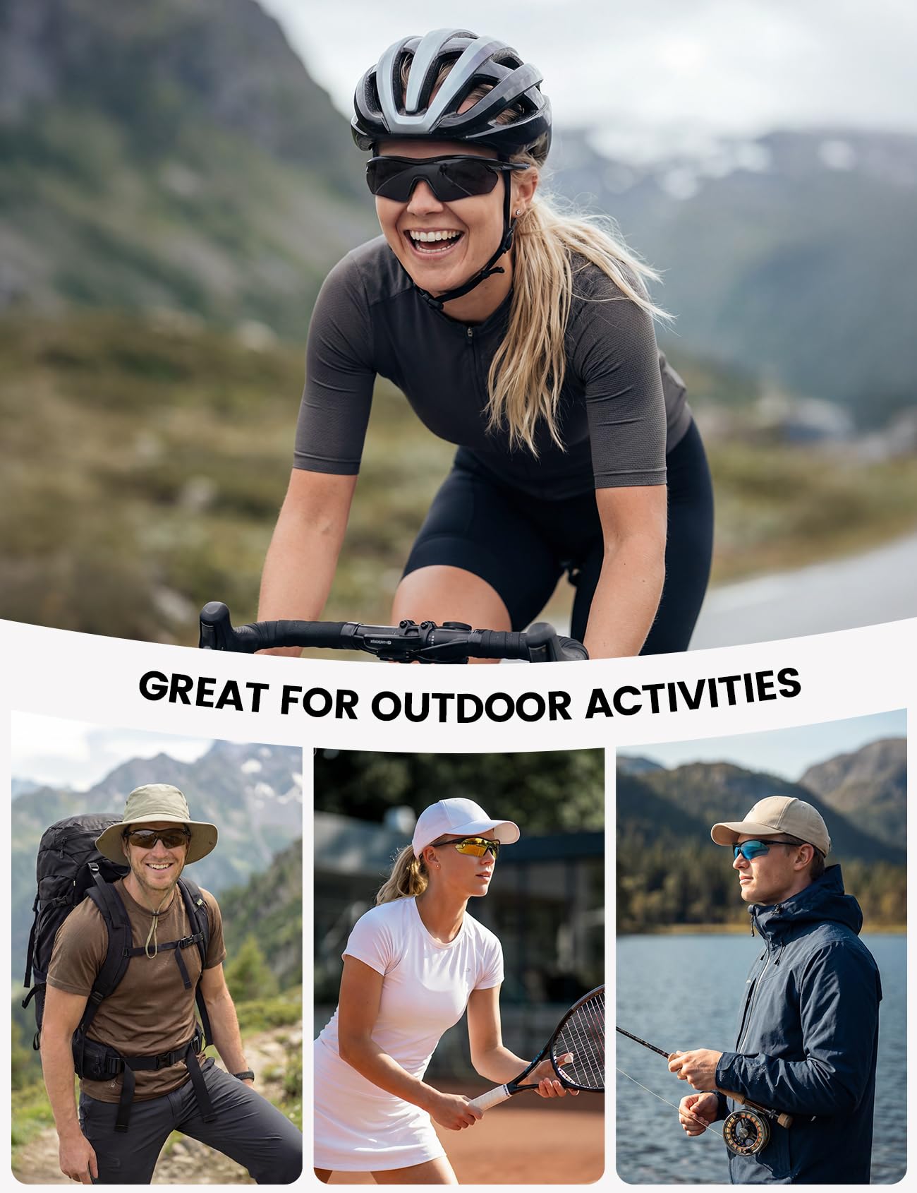 Lamicall 22g Polarized Sports Sunglasses - Lightweight UV400 Protection Men Women Sun Glasses for Baseball Running Cycling Fishing Golf Driving, Black Gray