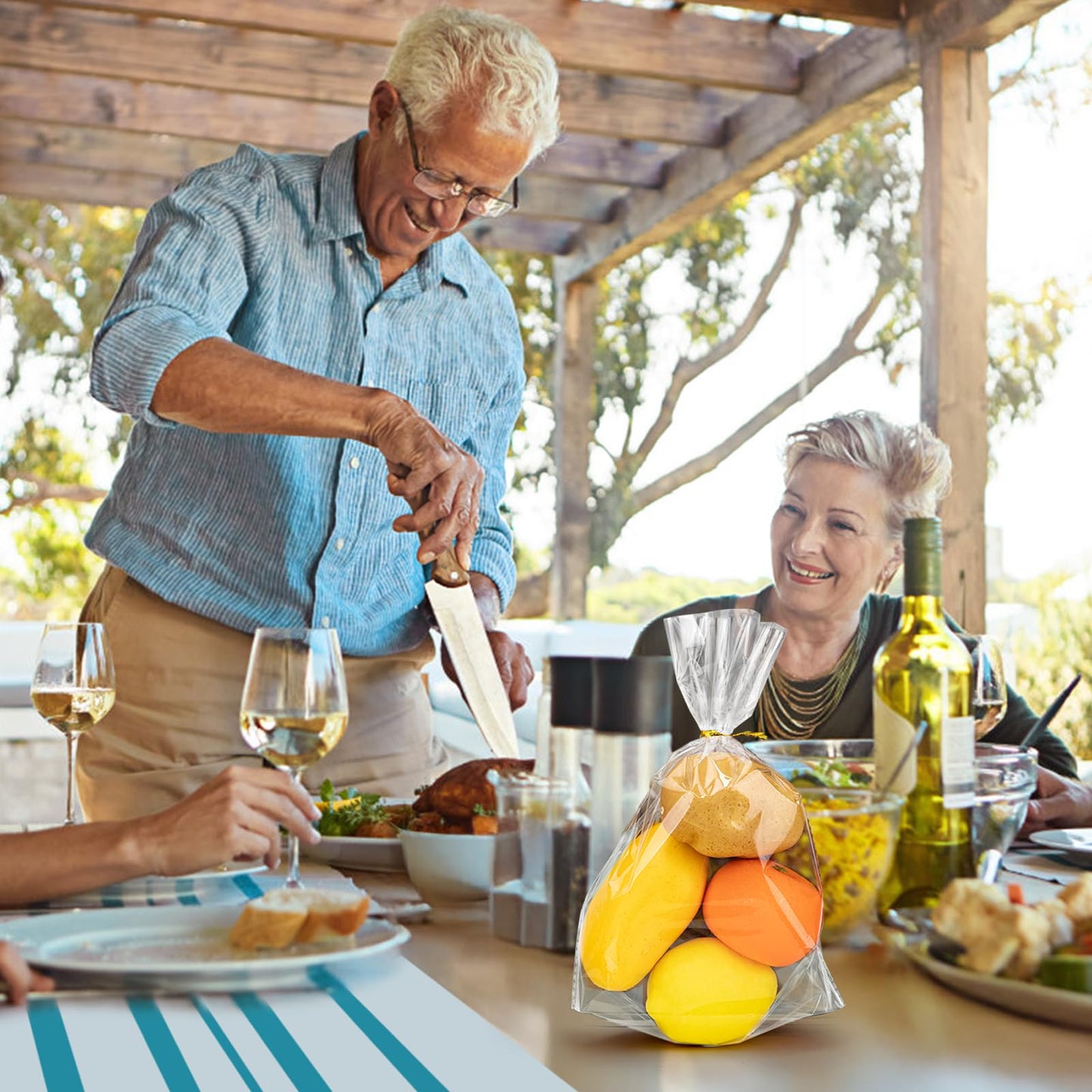 Aubeco 120Pcs Flat Bottom Cellophane Bags, 8x11x3.1" Clear Goodie Baggies with Twist Ties for Party Favor Packaging, Cookie, Popcorn, Candy, Mug Wrapping