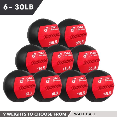 Day 1 Fitness Soft Wall Medicine Ball 18 Pounds RED/BLACK - for Exercise, Rehab, Core Strength, Large Durable Balls for Floor Exercises, Stretching