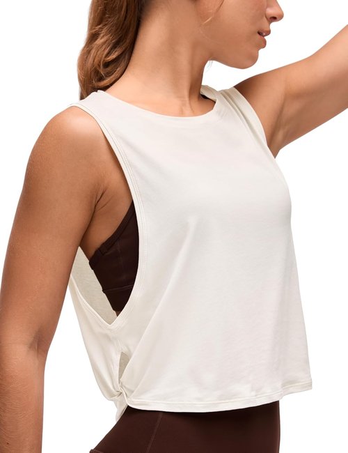 CRZ YOGA Pima Cotton Tank Top for Women - Loose Fit Sleeveless Workout Shirt | Athletic Gym Crop Top