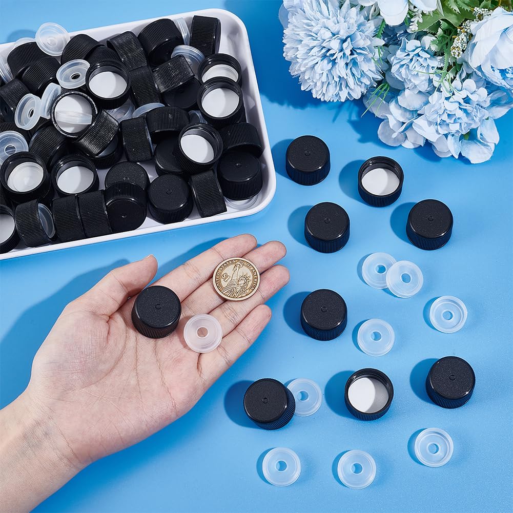 OLYCRAFT 50Pcs 22/400 Black Screw Bottle Caps with Reducer Fitments Plastic Cap with Dripper Orifice Reducer Bottle Emptying Cap Screw Jug Storage Lids for 5oz Bottles