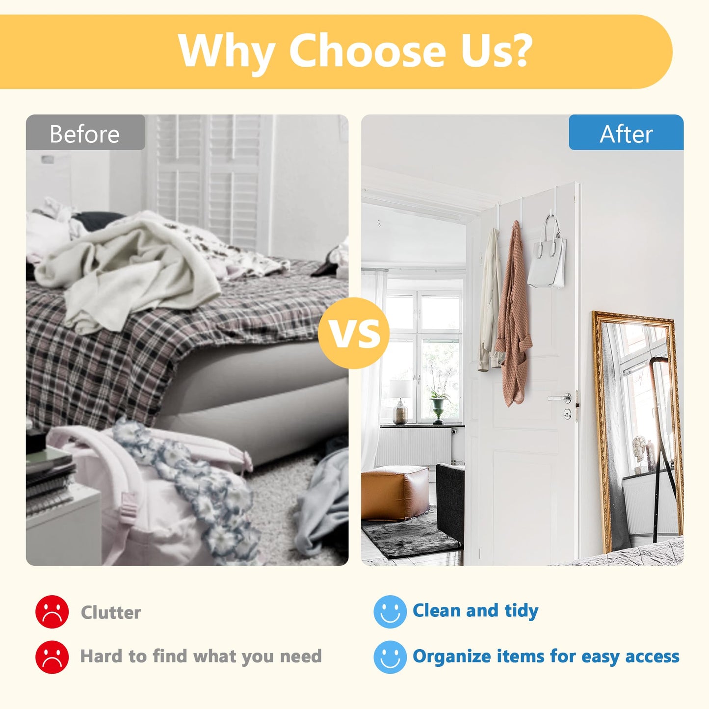 Updated 6" Over The Door Hooks (10 PCS) Fit Almost All Doors up to 1-3/4", Widen Metal Door Hanger for Hanging Towels, Clothes, Bags on Interior Door of Bathroom/Closet/Bedroom/Pantry and Front Door