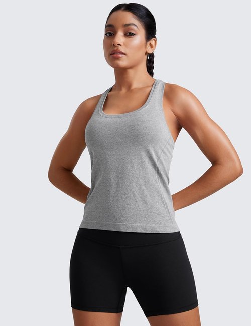 CRZ YOGA Seamless Racerback Tank Top for Women - Breathable Athletic Workout Shirt | Sleeveless Scoop Neck