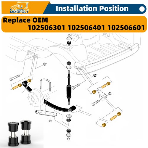 Mixopoly Rear Leaf Spring & Shackle Bushing Sleeve Kit for Club Car Precedent Gas and Electric Golf Cart 2004-Up, Replace 102506601 102506401 102506301