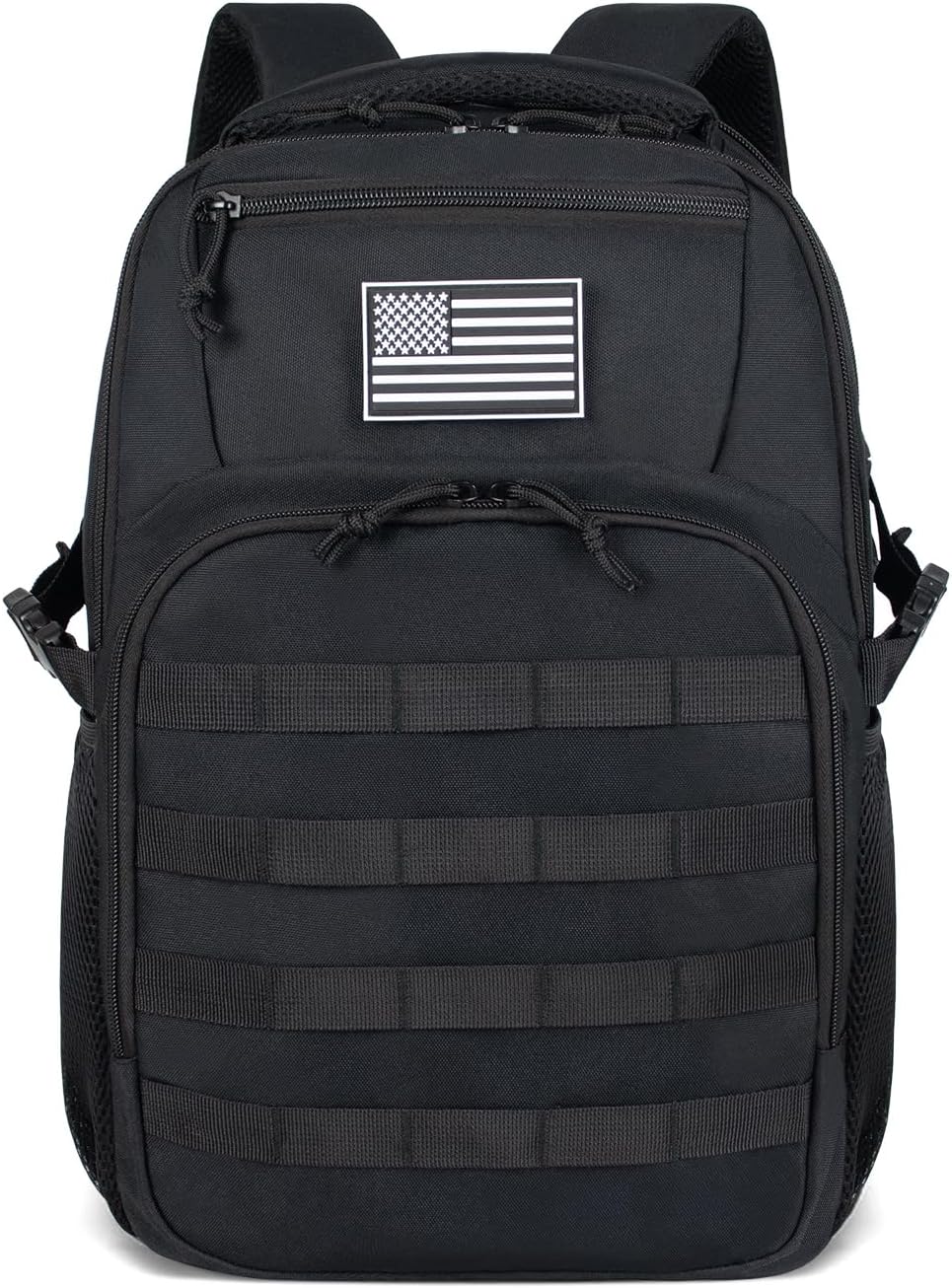 TBNBO Military Tactical Backpack - 25L Black Hiking Bag with Side Bottle Holders for Men
