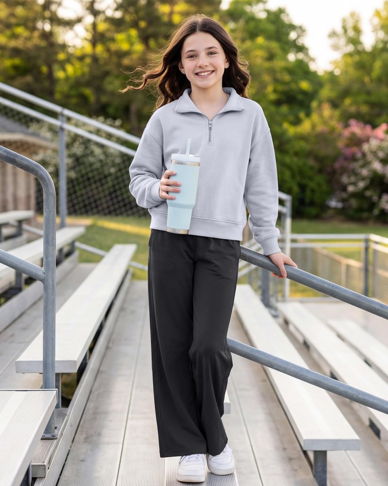 G4Free EverGoing Girls Sweatpants High Waisted Soft Stretchy Wide Leg Pants with Pockets Running Casual 6-12 Years (Black,L)