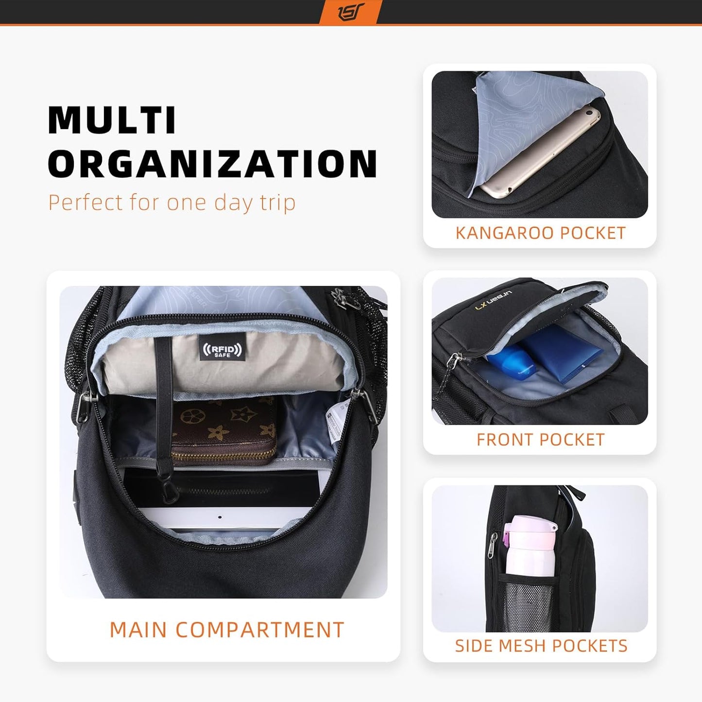 SKYSPER Sling Bag - RFID Crossbody Backpack for Men & Women | 18L Capacity, Black Color