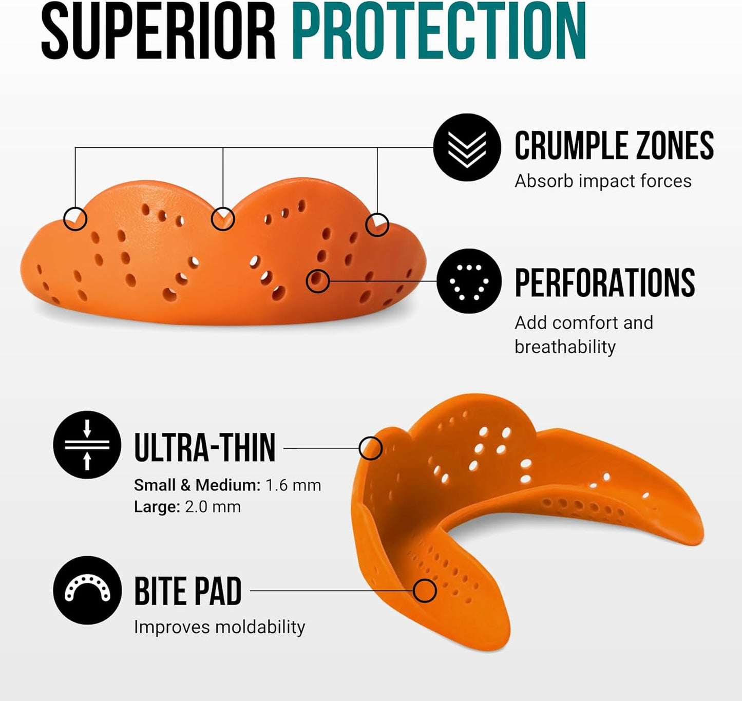 SISU Aero Small Mouthguard | Athletic Orange - 30% Stronger Protection for Team Sports - Remoldable & Ultra Slim