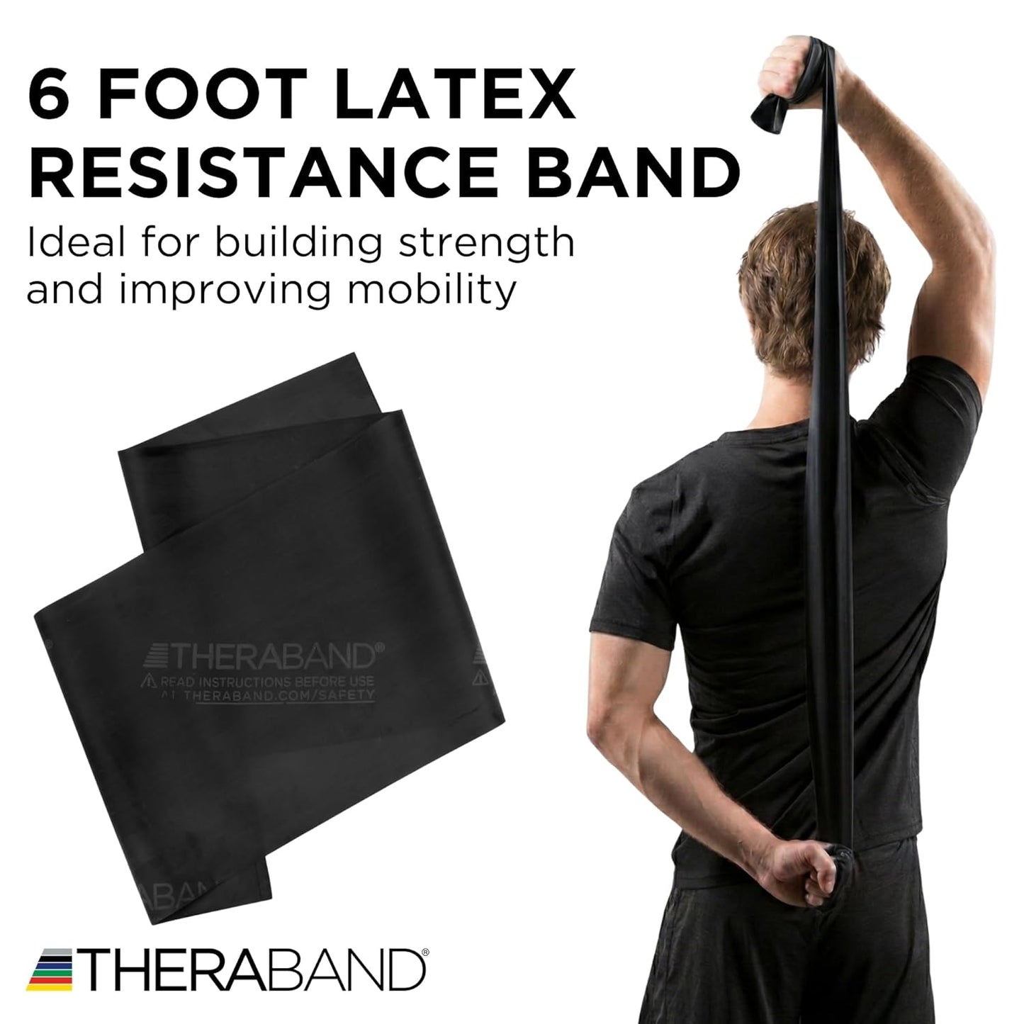 TheraBand Professional Resistance Bands - 6 Ft Heavy Elastic Band for Physical Therapy & Workouts - Black