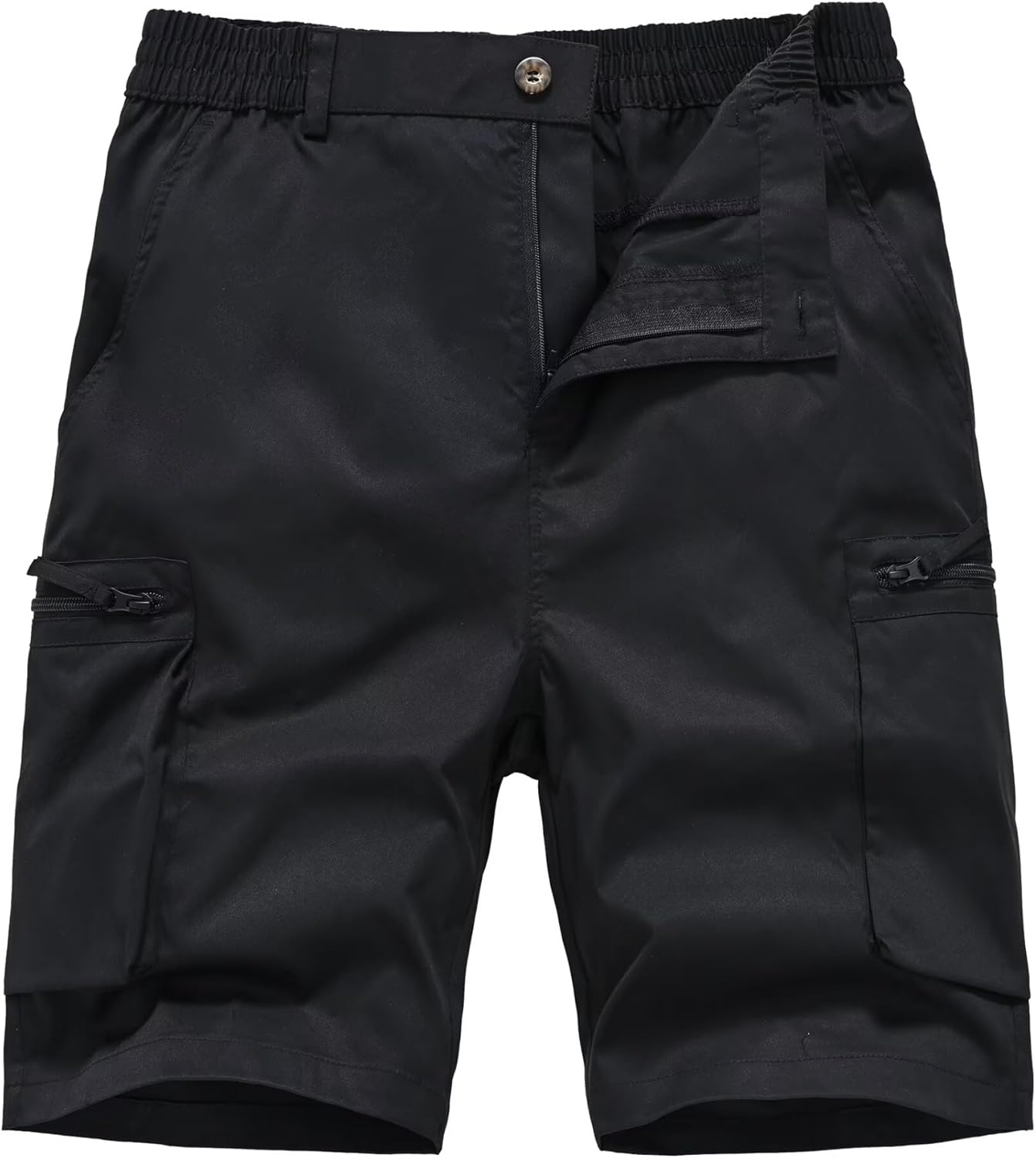 QPNGRP Men's Cargo Shorts - 9" Inseam Stretch Waist with 6 Pockets for Ultimate Comfort