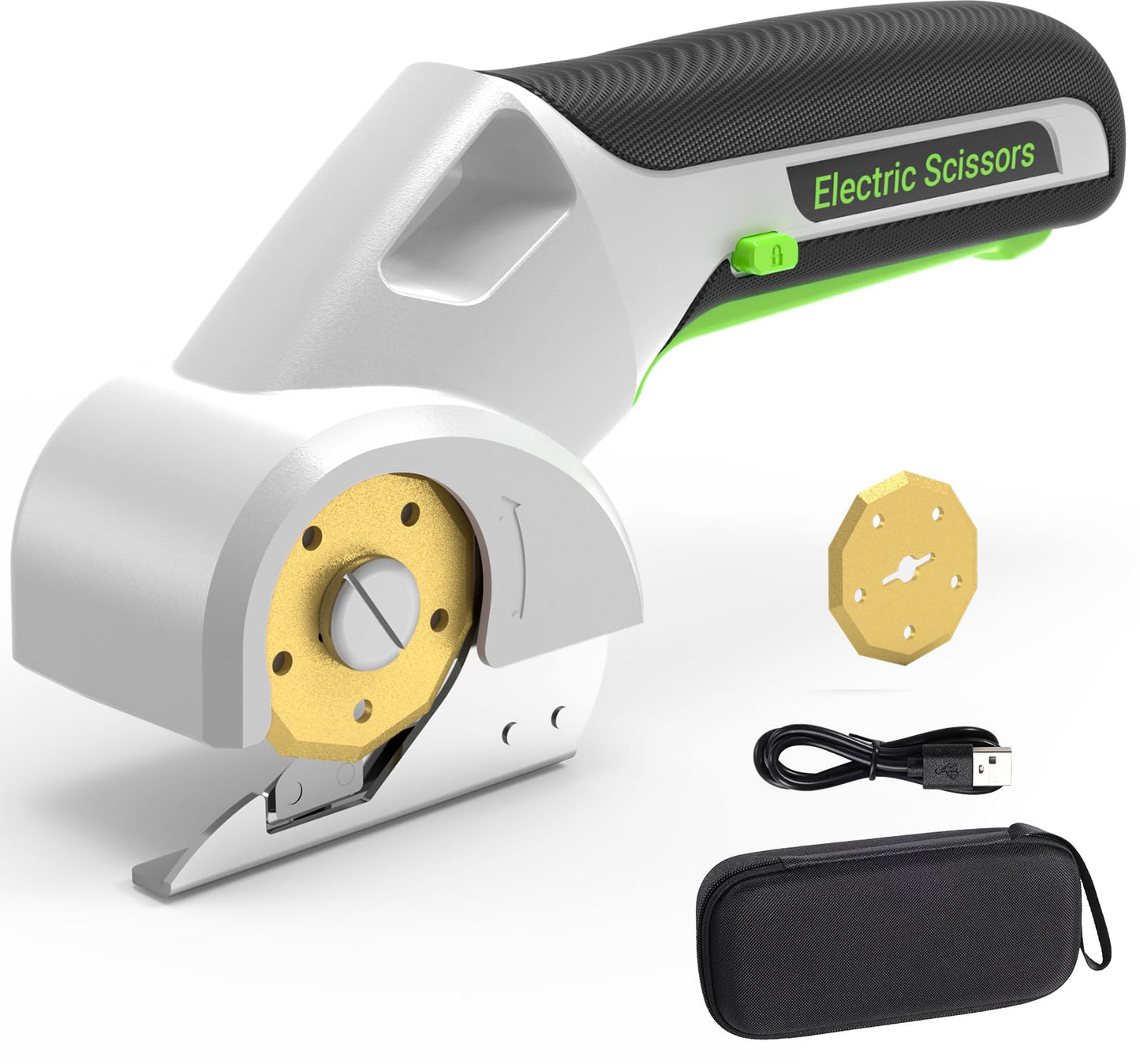 EXPEDMAN 2025 NEW 4V Cordless Electric Scissors Tools, Cardboard Cutter with 2 Titanium Blade Accessories, Safety Lock, Rotary Cutter for Cardboard, Gifts for Men&Women - Frost White