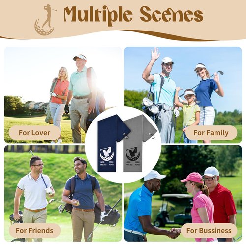 2 Pack Microfiber Golf Towels with Carabiner Clip, 24"*16" Tri-fold , Funny Embroidered Waffle Pattern Golf Cleaning Towel for Bags to Clean Ball and Club, Quickly Remove Sand, Mud, Dirt and Sweat