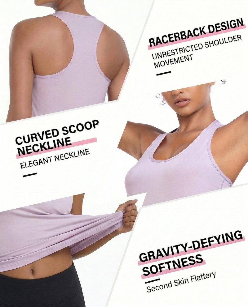 TELALEO 5 Pack Workout Tank Tops for Women, Athletic Racerback Sports Tank Top, Loose Sleeveless Dry Fit Shirts Black/Grey/White/Red/Purple L/02