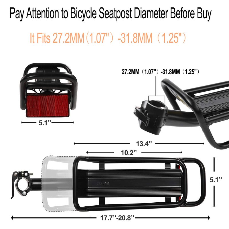 YONTUO Rear Bike Rack with Quickly Release Camp,Retractable Aluminum Alloy Bicycle Cargo Rack,Thickened Frame and Main Tube for 26"-29" Frames Commuter Carrier,Max Weight 22lb,BCR01V2