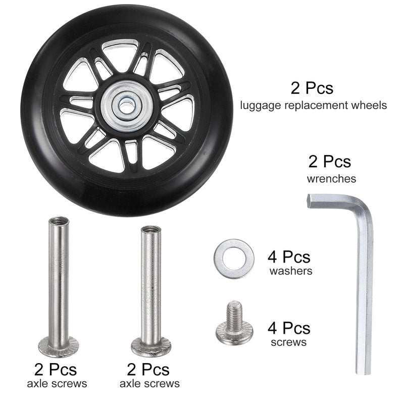 uxcell Replacement Luggage Wheels 90x24mm Suitcase Wheel Repair Kits Include 2 PU Bearing Wheels & Washers, Wrenches & Axle Screw for Trolley Bag, Inline Skate and Caster Board
