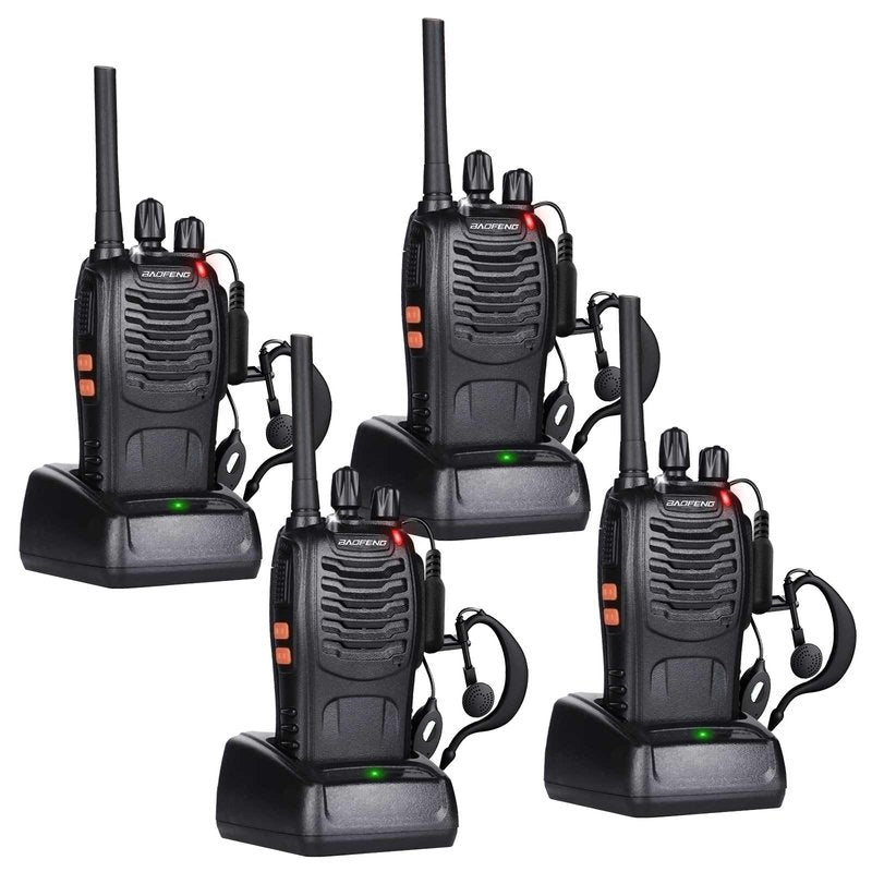 BAOFENG Walkie Talkies for Adults 888S Rechargeable Long Range Two Way Radios with Earpieces,Portable Handheld FRS Radio with 16CH Flashlight Li-ion Battery and Charger -4 Pack